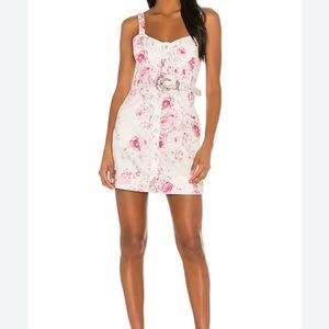 For Love & Lemons Weston Denim Mini Dress in Pink Floral Size XS